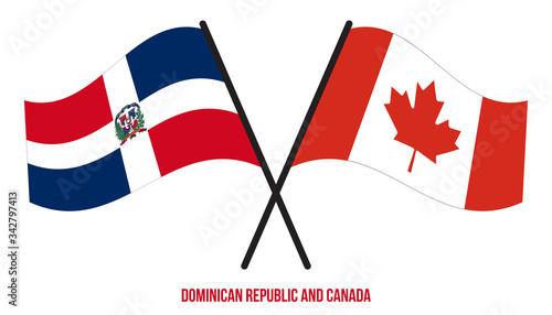 Dominican Republic and Canada Flags Crossed And Waving Flat Style. Official Proportion