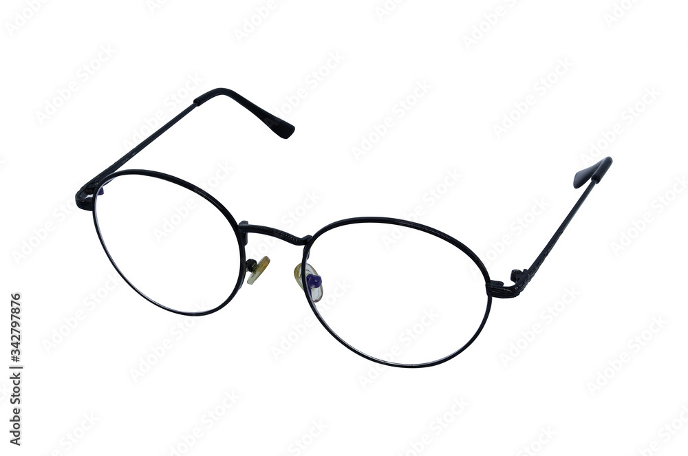 Black frame eyeglasses, Myopia, Short sighted or presbyopia eyeglasses, isolated on white background Black frame eyeglasses, Myopia, Short sighted or presbyopia eyeglasses, isolated on white background