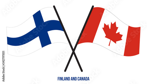 Finland and Canada Flags Crossed And Waving Flat Style. Official Proportion. Correct Colors