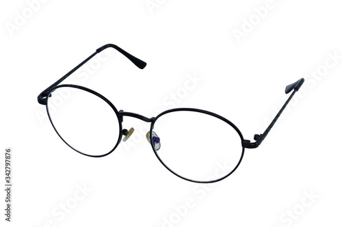 Black frame eyeglasses, Myopia, Short sighted or presbyopia eyeglasses, isolated on white background