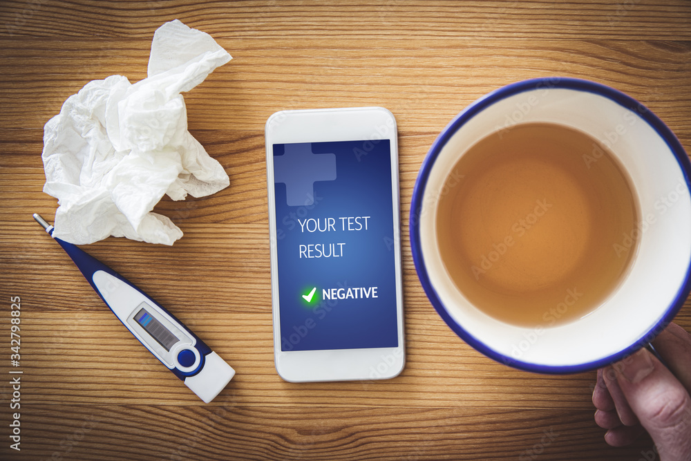 Negative medical test notification on smart phone