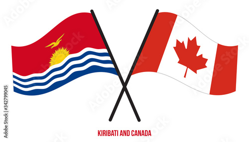 Kiribati and Canada Flags Crossed And Waving Flat Style. Official Proportion. Correct Colors