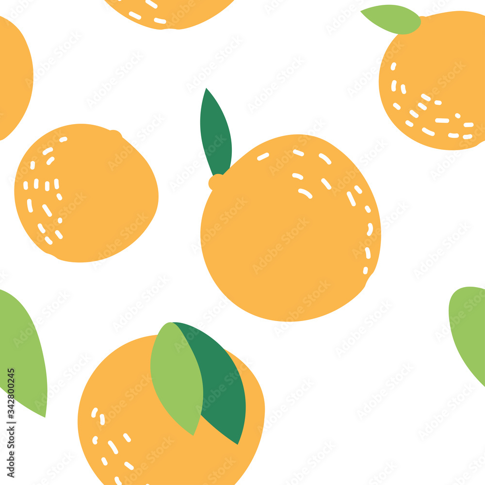 Simple cute oranges on white background, seamless vector pattern. Simple cute oranges on white background, seamless vector pattern.