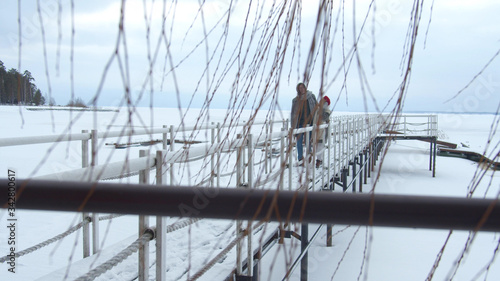 Date on the pier. Winter and romance