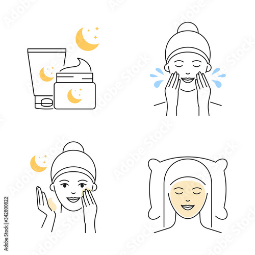 Night facial mask skin care beauty products vector illustration