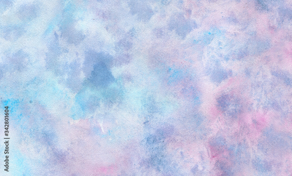 Abstract light color watercolor background. Hand drawn blue, purple, pink gradient painting
