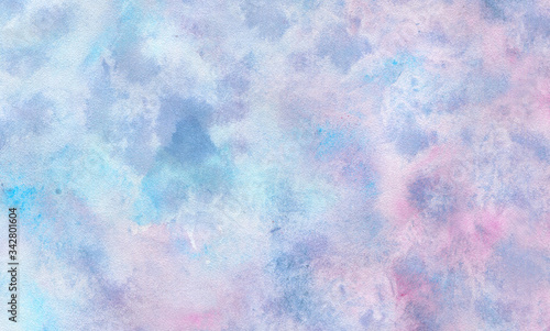 Abstract light color watercolor background. Hand drawn blue, purple, pink gradient painting