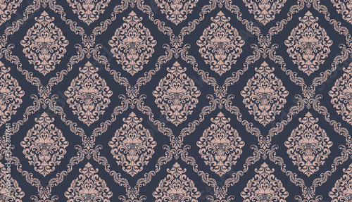 Damask seamless pattern element. Vector classical luxury old fashioned damask ornament, royal victorian seamless texture for wallpapers, textile, wrapping. Vintage exquisite floral baroque template.