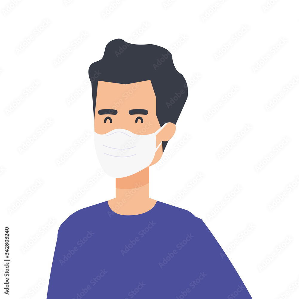 young man using face mask isolated icon vector illustration design