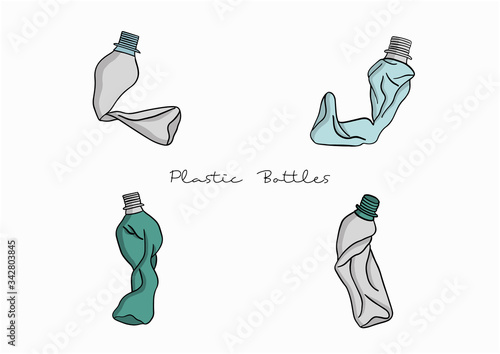 Vector Illustration of Crumpled Plastic Bottles