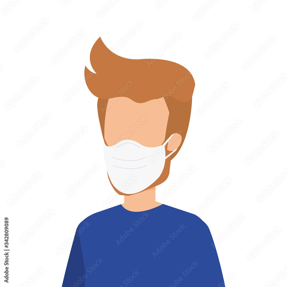 avatar young man using face mask isolated icon vector illustration design