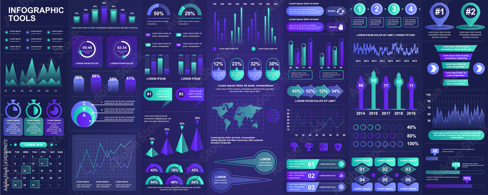 Vetor do Stock: Bundle infographic UI, UX, KIT elements with charts ...