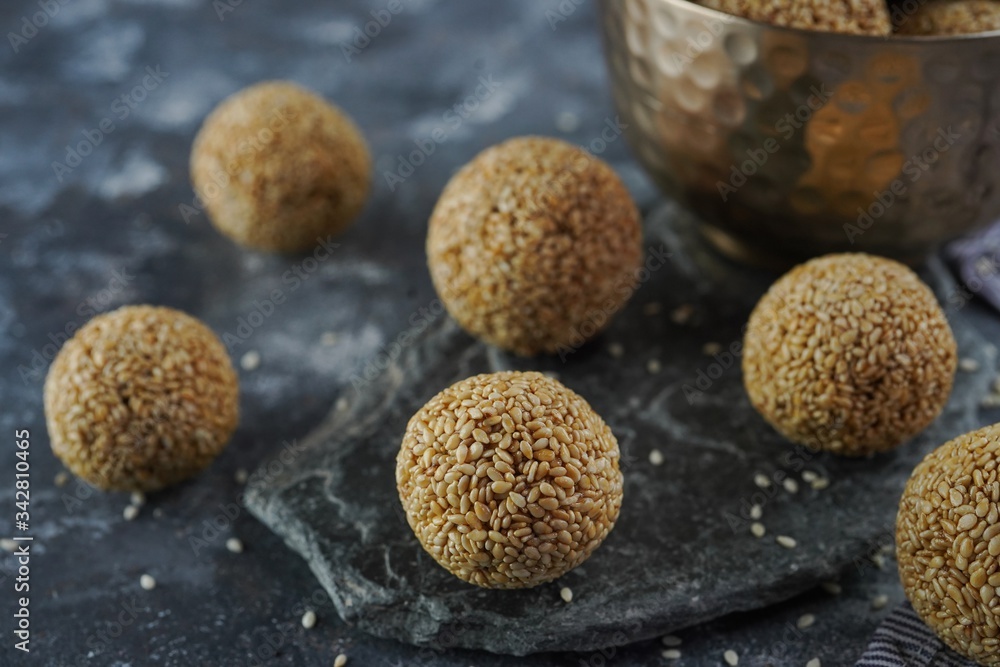 Sesame Seed Laddu or Ladoo/ Homemade Ellunda, selective focus Sesame Seed Laddu or Ladoo/ Homemade Ellunda, selective focus
