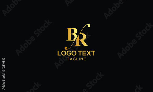 Letter BR with cuts abstract alphabet, font, text, typography, initials design in golden color with black background icon for the logo