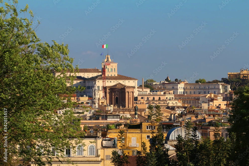 Top view on old city center with panoramic view of famous landmark of Ancient Rome architecture.