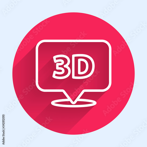 White line Speech bubble with text 3D icon isolated with long shadow. Red circle button. Vector Illustration