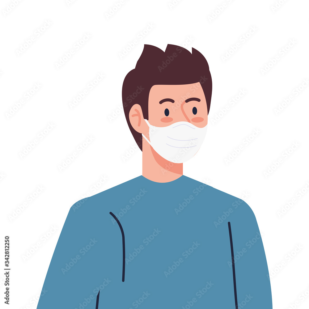 young man using face mask isolated icon vector illustration design