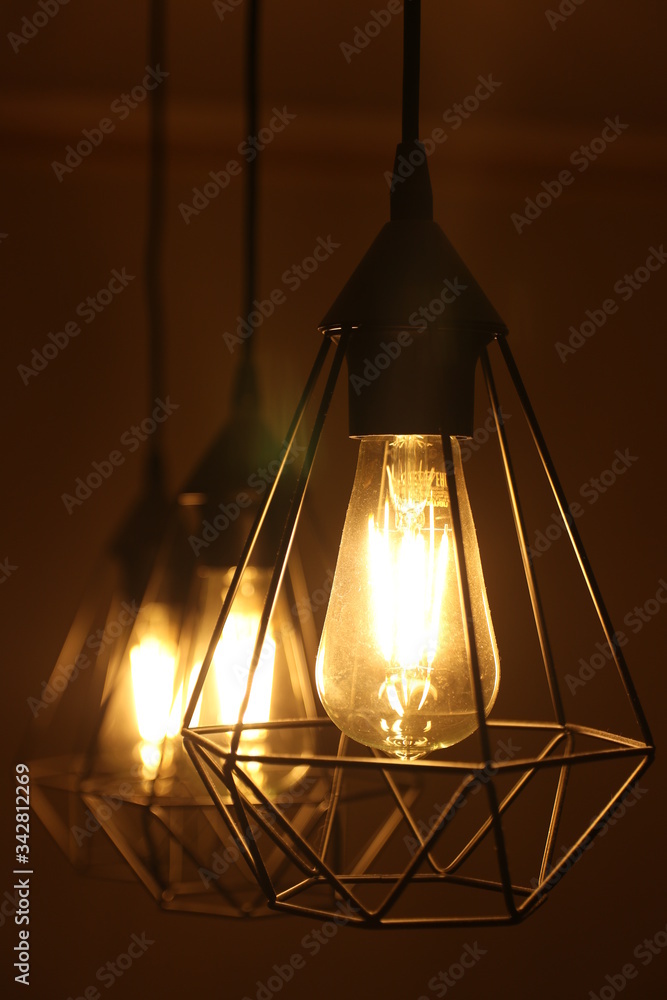 iron loft hexagonal lamp on wire