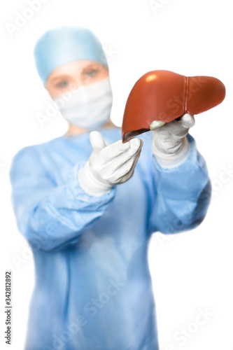 Liver and surgeon doctor, Focus on the liver, Vertical