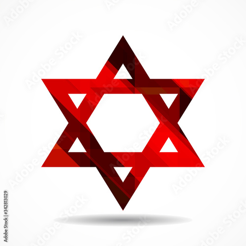 Red Star of David icon isolated on white background. Religious symbol. Vector illustration