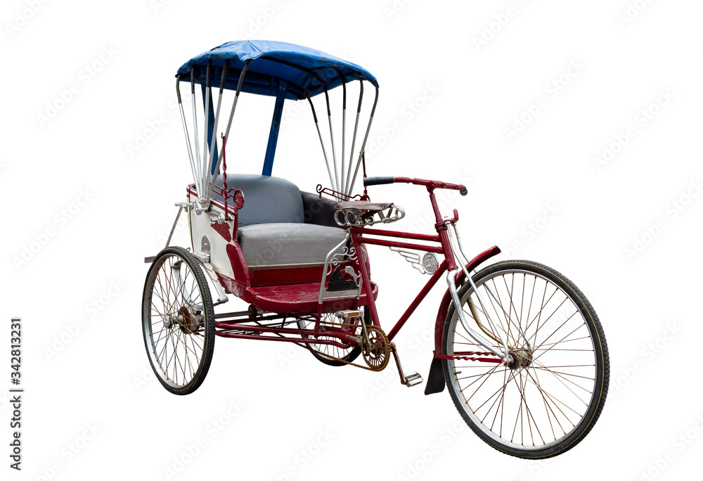 Old tricycle isolated on a white background with clipping path.