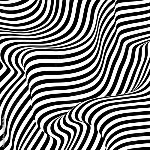 Black and white wavy line pattern background. Striped repeating texture. Vector illustration © vladystock