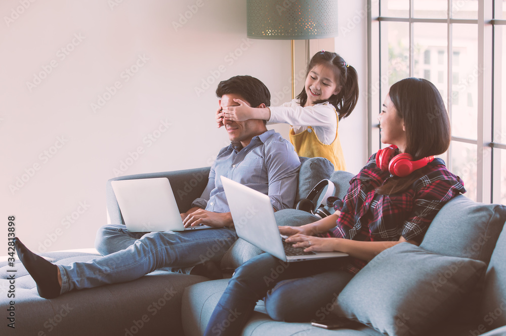 Three member of family working together Three member of family working together