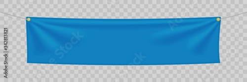 Blue textile banner with folds