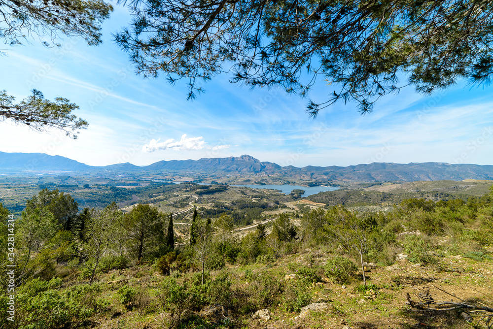 Fantastic mountain in the nature reserve of Spain and the dam reservoir