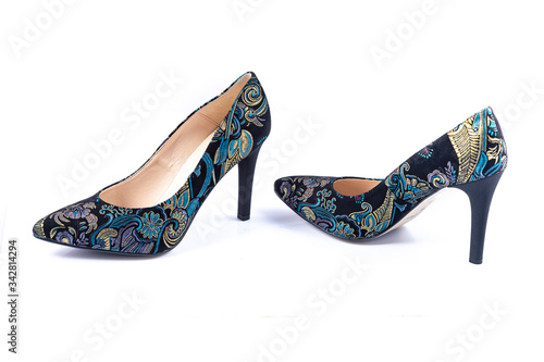 Elegant high heel navy blue woman shoes isolated on white background