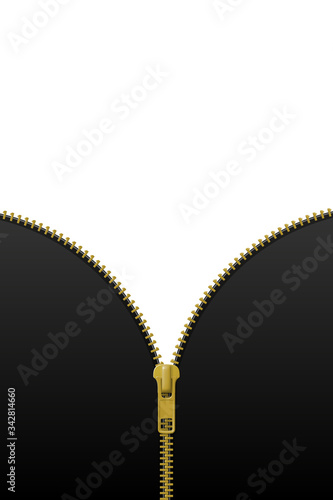 Zipper lock half open on black and white background
