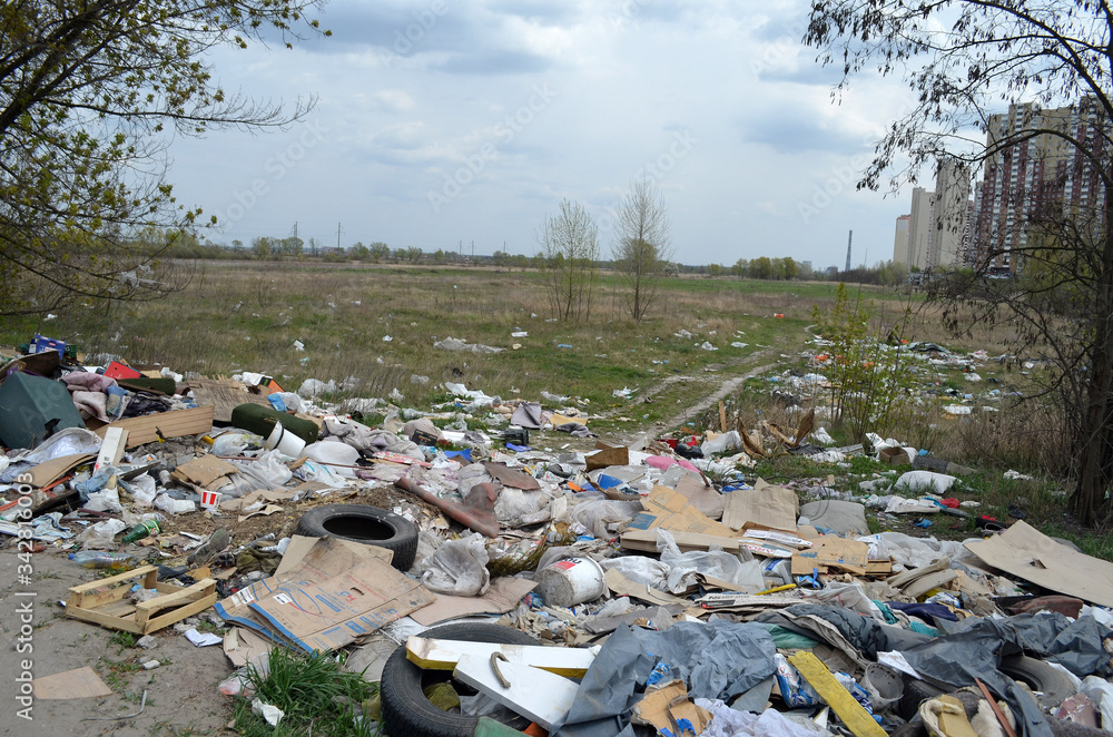 Spring landscape.Ecology of Ukraine. Nature near Ukrainian capital. Environmental contamination. Illegal junk dump. Kiev,Ukraine Spring landscape.Ecology of Ukraine. Nature near Ukrainian capital. Environmental contamination. Illegal junk dump. Kiev,Ukraine