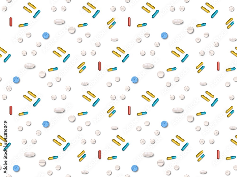 Seamless bright spring pattern with pills and tablets. Seamless bright spring pattern with pills and tablets.