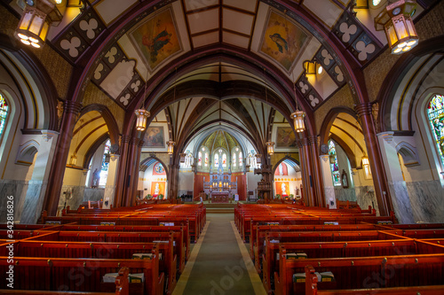 Altar inside Saint Mary of the Assumption Parish Church at 5 Linden Pl at Harvard Street in Brookline Village, town of Brookline, Massachusetts MA, USA.  photo