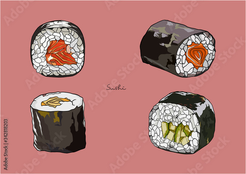 Vector Illustration of Delicious Sushi Set / Japanese Cuisine