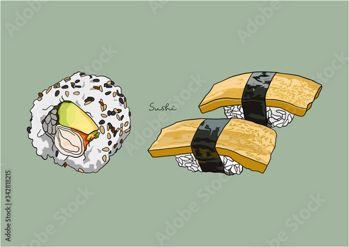 Vector Illustration of Delicious Sushi Set / Japanese Cuisine