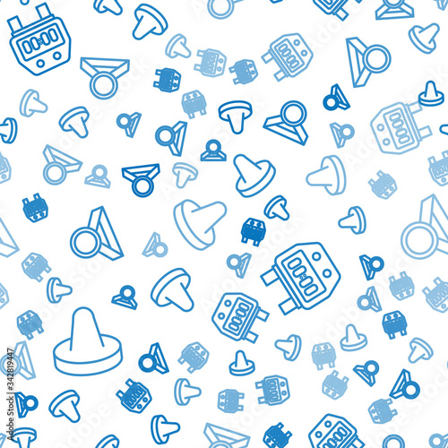 Set line Mallet for playing air hockey, Stopwatch and Medal on seamless pattern. Vector