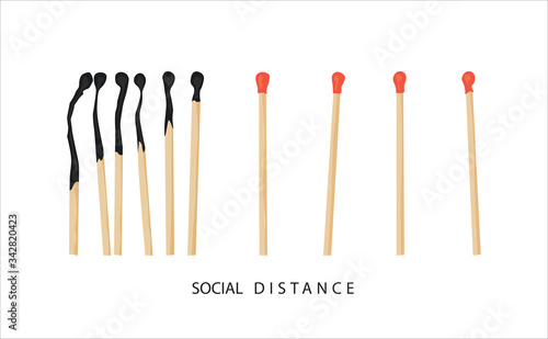 Social distance concept for epidemic safety. Covid-19 and Coronavirus. Keep the distance to avoid contagion. Vector illustration isolated on white background.