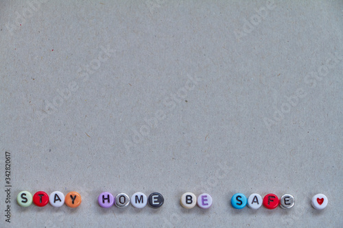Drawing house and words Stay Home Be Safe from colorful letters. Stay at Home picture. Coronavirus concept.