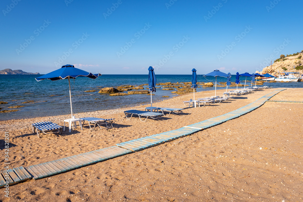 Kolymbia beach, quiet tourist resort on Rhodes island. Greece