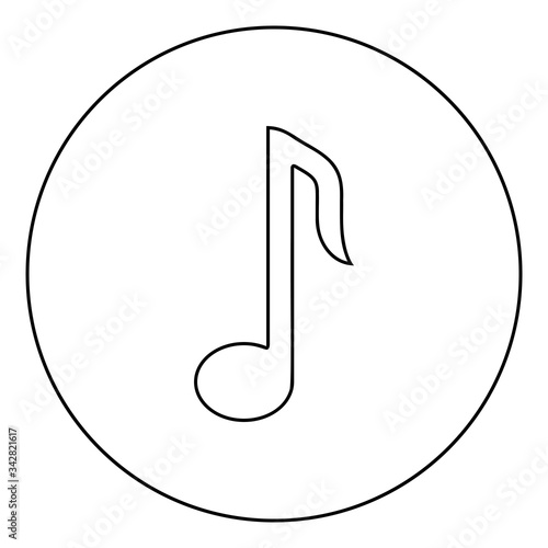 Eighth note icon in circle round outline black color vector illustration flat style image photo