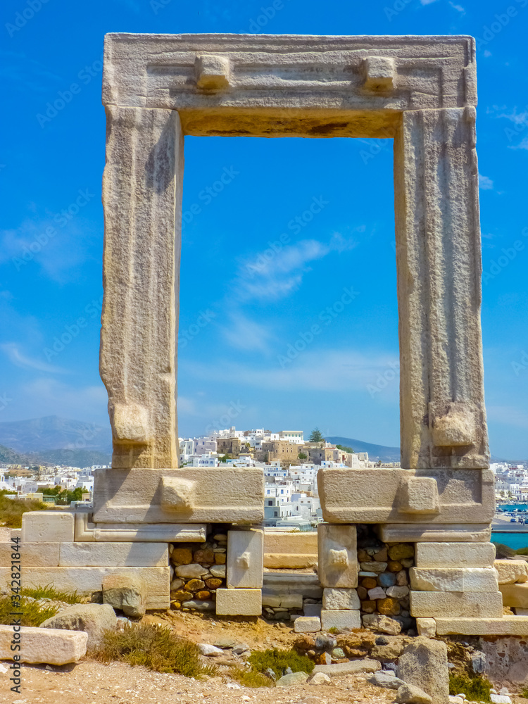 Portara - ruins of ancient temple of Delian Apollo on Naxos island, Cyclades, Greece