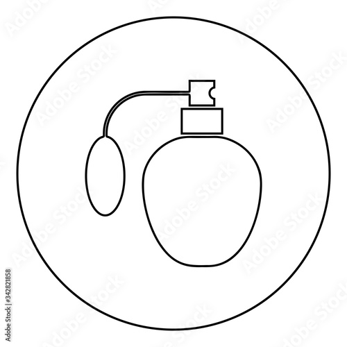 Retro deodorant Perfume bottle with atomizer or spray pump icon in circle round outline black color vector illustration flat style image