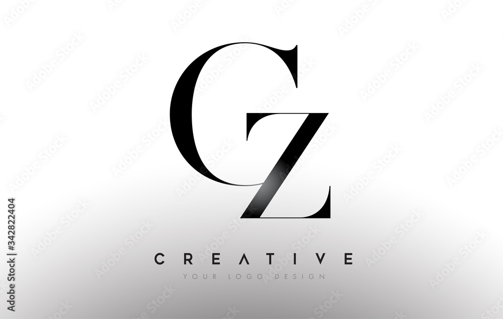 GZ cz letter design logo logotype icon concept with serif font and classic elegant style look vector - obrazy, fototapety, plakaty 