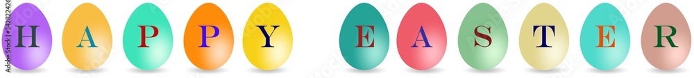 Frohe Ostern Kollektion mit Grüßen auf einem weißen isolierten Hintergrund. Frohe Ostern Kollektion mit Grüßen auf einem weißen isolierten Hintergrund.
