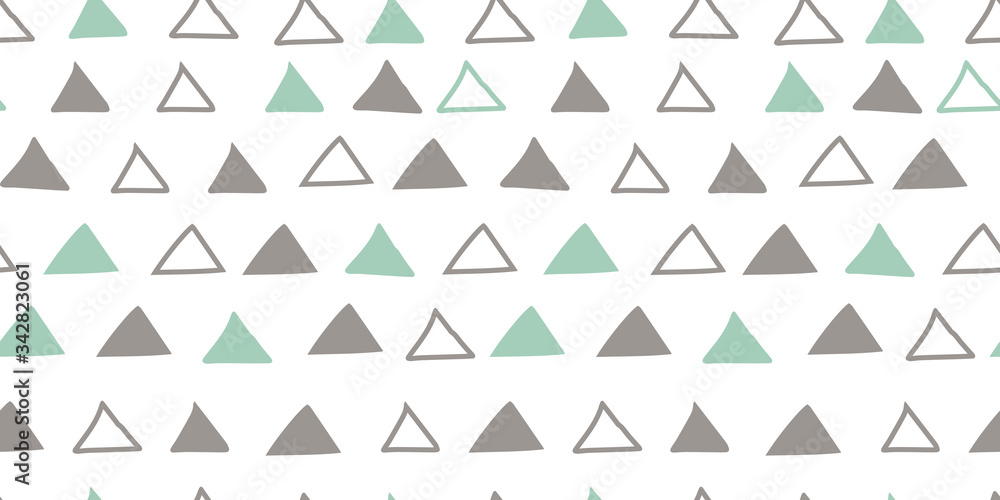 Seamless hand drawn geometric triangles in vector illustration. Gray teal mint pastel colors cute simple design for scrapbooking wallpaper textile craft paper. Muted illustration colors for aesthetic. Seamless hand drawn geometric triangles in vector illustration. Gray teal mint pastel colors cute simple design for scrapbooking wallpaper textile craft paper. Muted illustration colors for aesthetic.