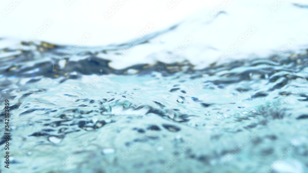 Soft blur focus of Abstract water splash surface filling the frame with the water drop and waving liquid with an air bubble on a white background and copy space. Soft blur focus of Abstract water splash surface filling the frame with the water drop and waving liquid with an air bubble on a white background and copy space.