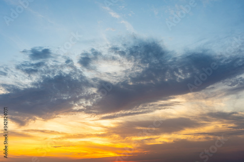 Nature background of clouds on blue sky and orange sunset