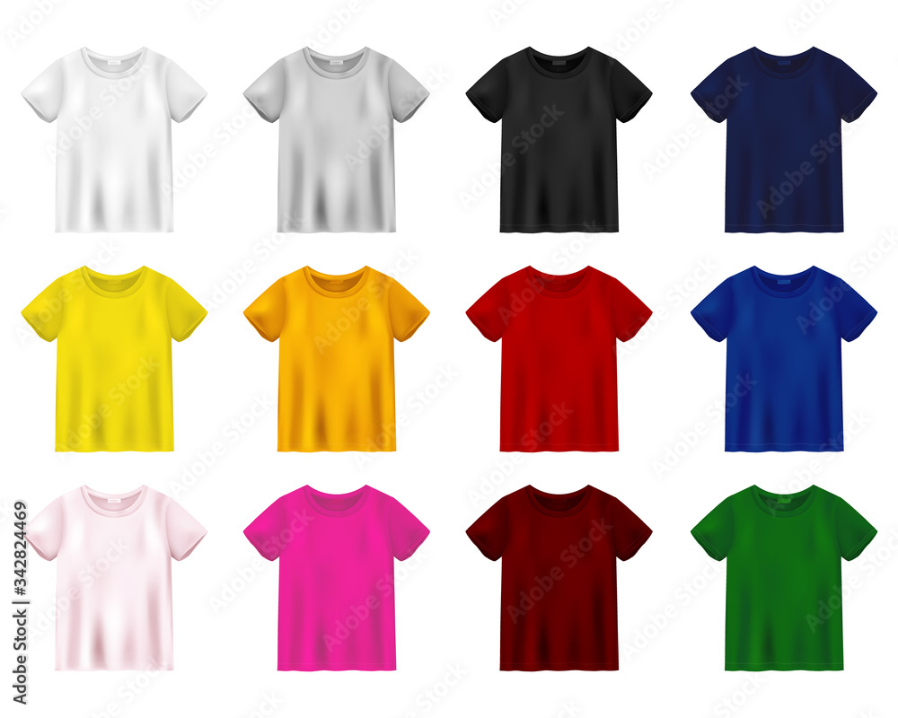 Set of t-shirt mockup isolated on white background. Unisex tee template. Set of t-shirt mockup isolated on white background. Unisex tee template.