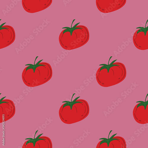 Seamless pattern with ripe tomato. Red tomatoes. Organic vegetable wallpaper.